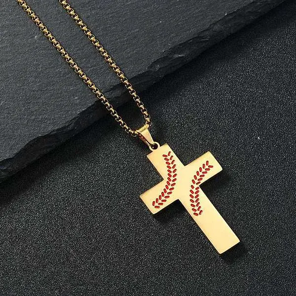 201 Stainless Steel Wheat Cross Pendant Box Chain Necklaces for Women Men