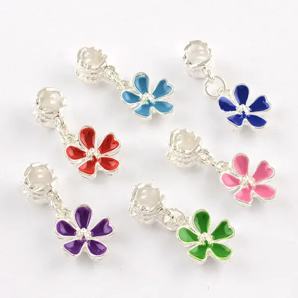 Silver Color Plated Flower Metal Alloy Enamel European Dangle Charms