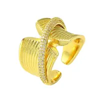 Brass Micro Pave Cubic Zirconia Open Cuff Ring