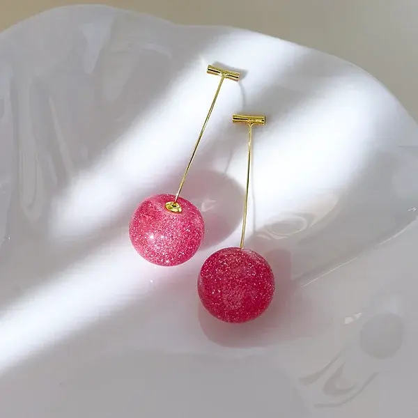 Zinc Alloy Resin Cherry Stud Earrings
