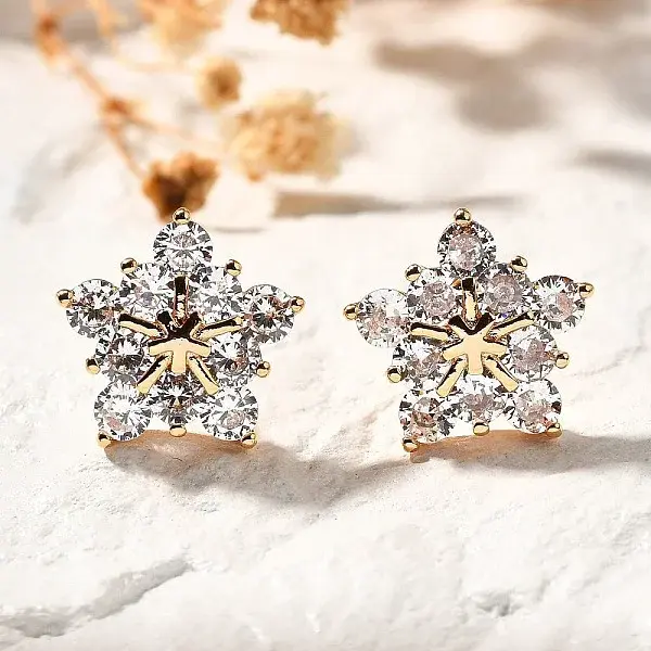 Brass Micro Pave Cubic Zirconia Stud Earrings