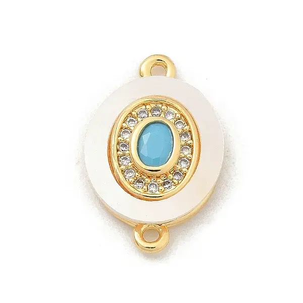 Brass Micro Pave Clear Cubic Zirconia & Shell Connector Charms