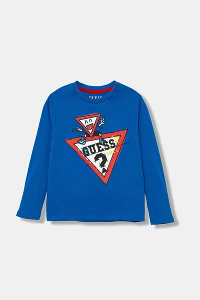Dětské bavlněné tričko s dlouhým rukávem Guess modrá barva, s potiskem, N5YI01 K8HM4