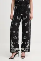 Kalhoty Sisley dámské, černá barva, široké, high waist, 4YQZLF076