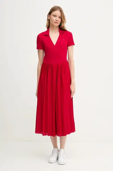 Šaty Tommy Hilfiger červená barva, maxi, WW0WW45733