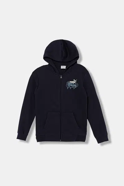 Dětská mikina Puma MID90s Full-Zip FL B tmavomodrá barva, s kapucí, vzorovaná, 688469