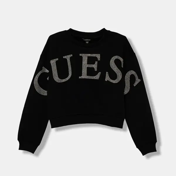 Bavlněná mikina Guess černá barva, s aplikací, J5YQ09 KAV34
