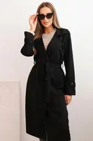 Kesi Włoski Dámský kabát v pase se zavazováním, límcem a knoflíky černý