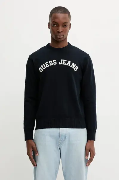Bavlněný svetr Guess Jeans pánský, tmavomodrá barva, M5YR18 Z3HM1