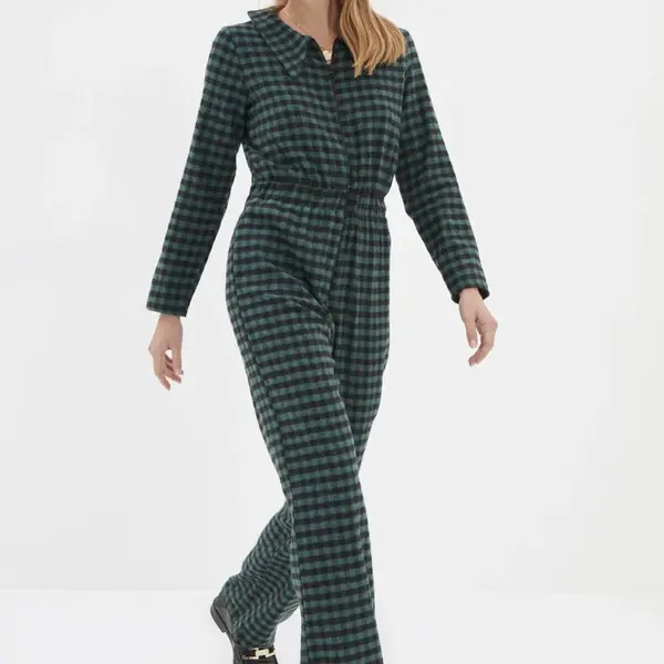 Trendyol zelený kostkovaný overal na zip