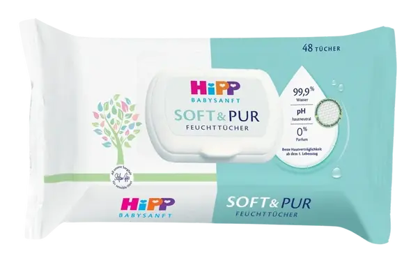 HIPP Babysanft Čistiace vlhčené obrúsky Soft & Pur + VIEČKO 48 ks
