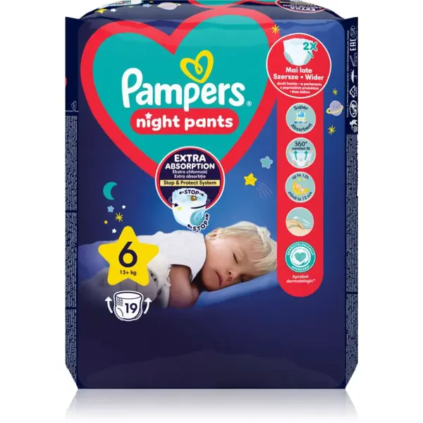 Pampers Night Pants Size 6 jednorazové plienkové nohavičky na noc 13+ kg 19 ks