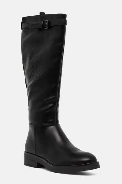 Kozačky U.S. Polo Assn. YLENIA001 dámské, černá barva, na plochém podpatku, YLENIA001W/EY1