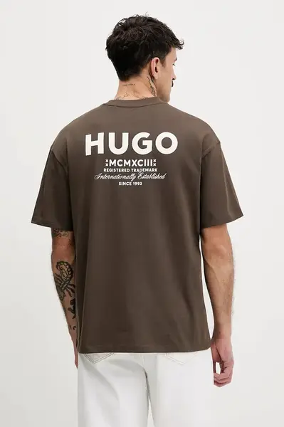 Bavlněné tričko Hugo Blue pánské, růžová barva, s potiskem