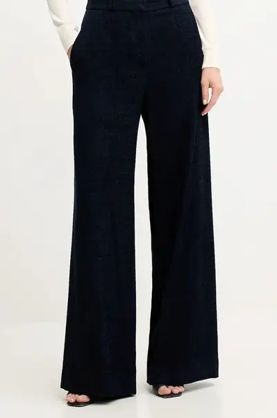 Kalhoty Haveone dámské, tmavomodrá barva, široké, high waist, PCB-P033