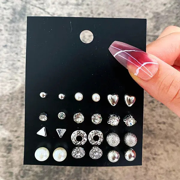 Alloy & Plastic Pearl & Rhinestone Earring Sets