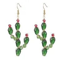 Brass Glass Bead Cactus Dangle Earrings