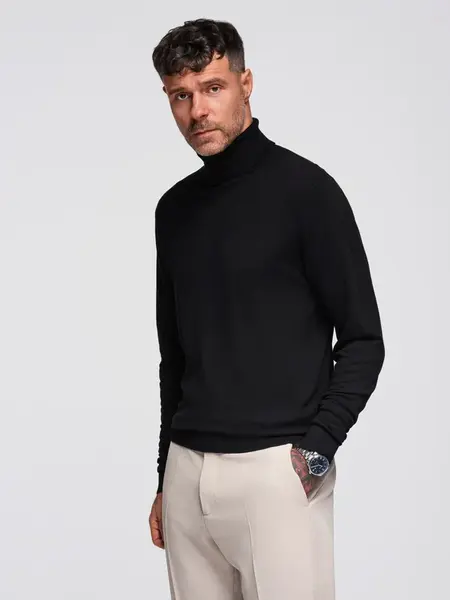 Ombre Men's knitted fitted turtleneck with viscose - black