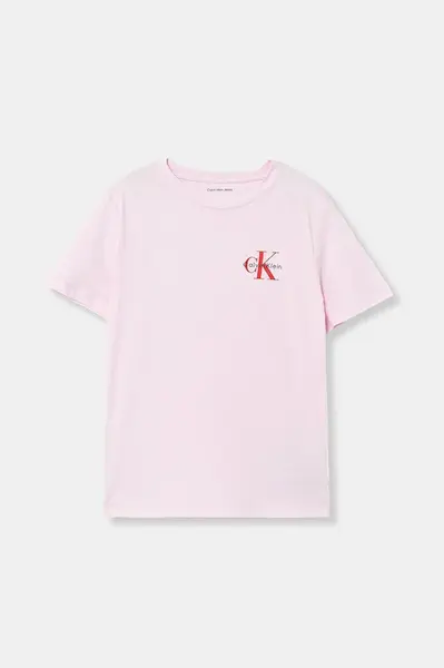 Dětské bavlněné tričko Calvin Klein Jeans růžová barva, s potiskem, IU0IU00719