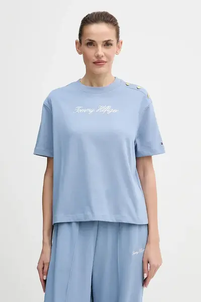 Bavlněné tričko Tommy Hilfiger dámské, modrá barva, WW0WW47819