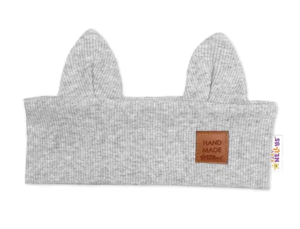 Baby Nellys Čelenka Cat s oušky pro děti Hand Made - šedý melír, 1-3 roky