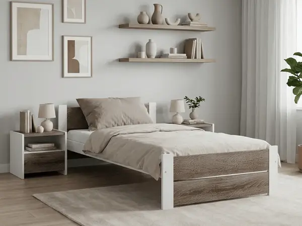 Postel IKAROS DOUBLE 90 x 200 cm, bílá/dub lanýž Rošt: S laťkovým roštem, Matrace: Matrace Deluxe 10 cm