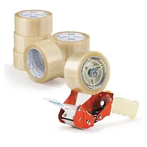 6 x Lepicí PVC páska 48mm, návin 66m, průhledná, tloušťka 53µm + 1 odvíječ pásky | RAJA