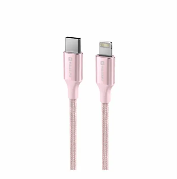 Swissten Textile II USB-C/Lightning, 1,5m růžová