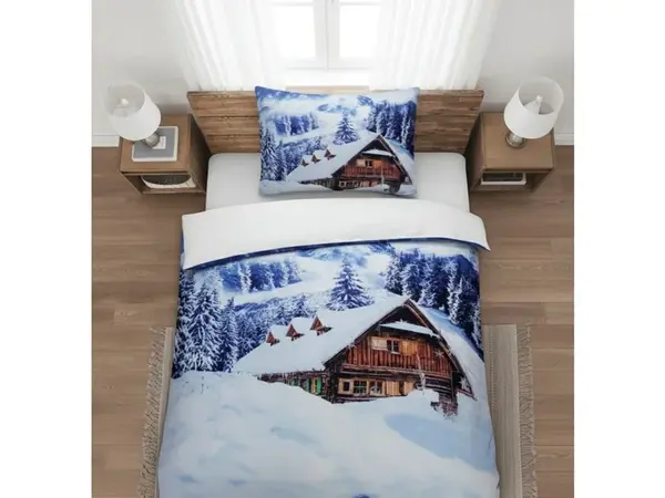 3D obliečky z mikrosaténu WINTER CHALET, biele Rozmer obliečky: 70 x 90 cm | 140 x 200 cm