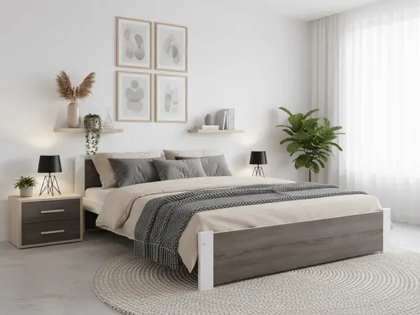 Postel IKAROS 120 x 200 cm, bílá/dub lanýž Rošt: S laťkovým roštem, Matrace: Matrace Deluxe 10 cm