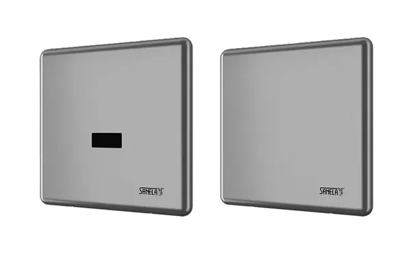 Sanela - Automatický splachovač pisoáru, s elektronikou ALS a integrovaným zdrojom, 230 V AC, Bluetooth, matná nerezová SLP 05KZX