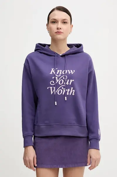 Mikina United Colors of Benetton dámská, fialová barva, s kapucí, s potiskem, 3WNWD201C