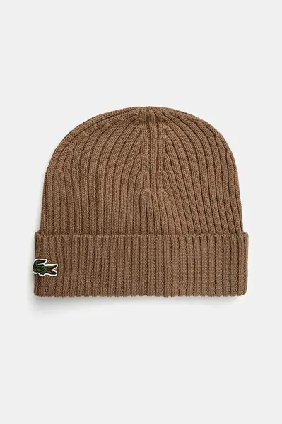 Vlněná čepice Lacoste bílá barva, z tenké pleteniny, RB0001