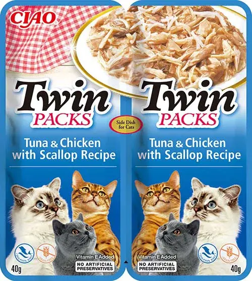 Inaba Cat Ciao Twin Packs želé krmivo pre mačky - tuniak, kura, hrebenatky 3 x (4 x 14 g)