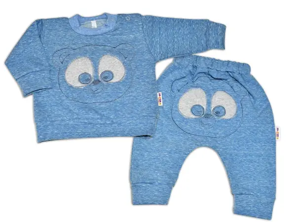 Baby Nellys Tepláková souprava - Medvídek - modrý melír,  vel. 74