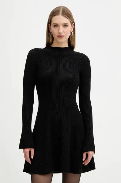 Šaty s příměsí vlny Twinset černá barva, mini, 252TT3140