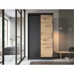 Šatní skříň Esville II Barva korpusu: Černá, Rozměry: 120 cm, Dveře: Dub artisan - bez zrcadla