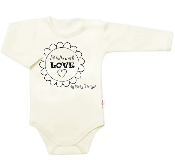 Baby Nellys Body dlouhý rukáv Made with love,  ecru