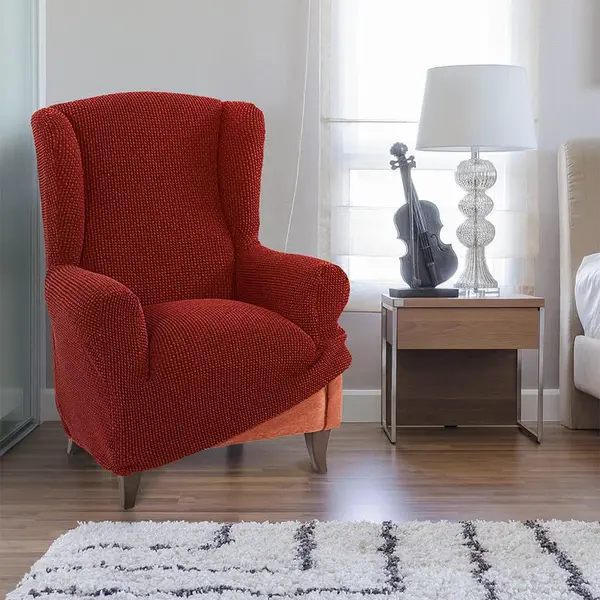 Super strečové potahy NIAGARA cihlová křeslo ušák (š. 70 - 95 cm)