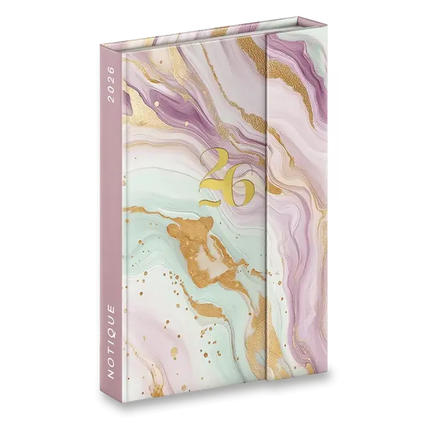 Magnetický týdenní diář Presco Notique 2026 - růžový mramor