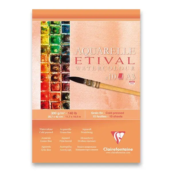 Akvarelový blok Clairefontaine Etival Cold Pressed - A3, 10 listů, 300 g