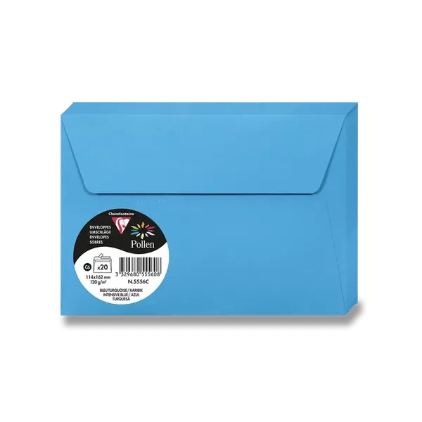 Barevná obálka Clairefontaine, C6, samolepicí, 20 ks - modrá