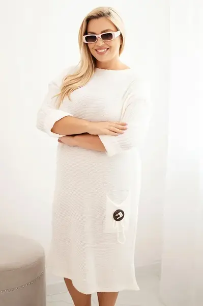 Kesi Włoski Dámská svetrá sukni Plus Size s mohairovým oversize kapsou ecru