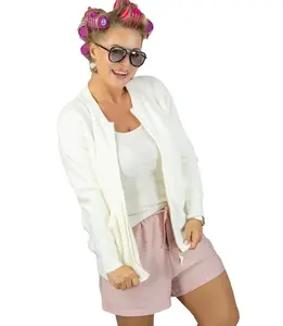 Pri Short cardigan unbuttoned sweater in fluffy knit fabric "COCO CHIC"