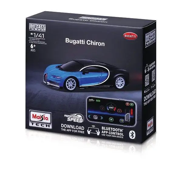 Maisto RC - 1:41 DIE-CAST METAL se světly, Bugatti Chiron, modro-černé, XTR, Bluetooth 5
