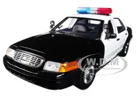 2001 Ford Crown Victoria Police Car Plain Black &amp; White with Flashing Light Bar Front and Rear Lights and Sound 1/18 Diecast Model Car by Motorma