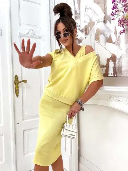 Resti Women's set with a revealing sweatshirt and knee-length dress