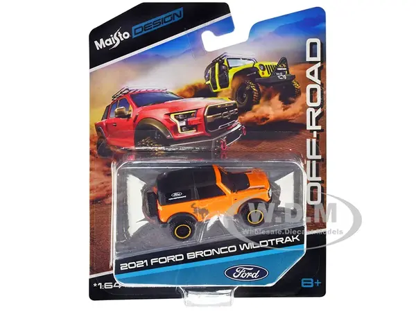 2021 Ford Bronco Wildtrak Orange Metallic with Black Top "Off-Road" "Maisto Design" Series 1/64 Diecast Model Car by Maisto