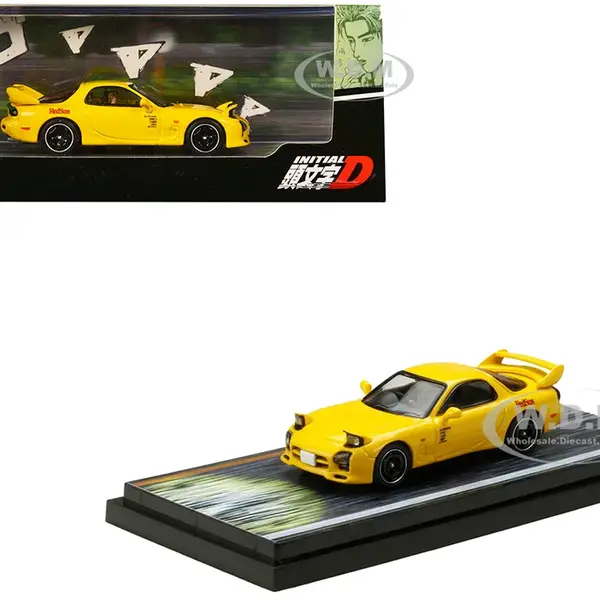 Mazda RX-7 (FD3S) RHD (Right Hand Drive) Yellow "RedSuns" with Keisuke Takahashi Driver Figure "Initial D" (1995-2013) Manga 1/64 Diecast Model Car b