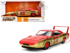 1969 Dodge Charger Daytona 33 Red and Gold Metallic with Graphics "Bigtime Muscle" Series 1/24 Diecast Model Car by Jada